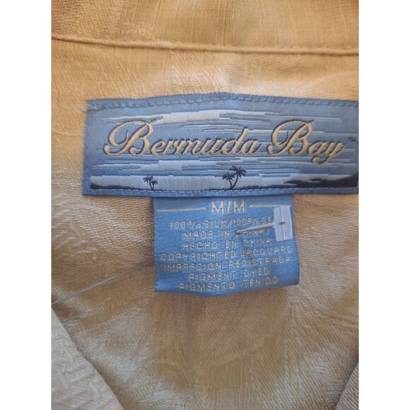 Bermuda Bay Men Silk Button Up Shirt M Yellow Short Sleeve Tropical Design Beach - Picture 3 of 8